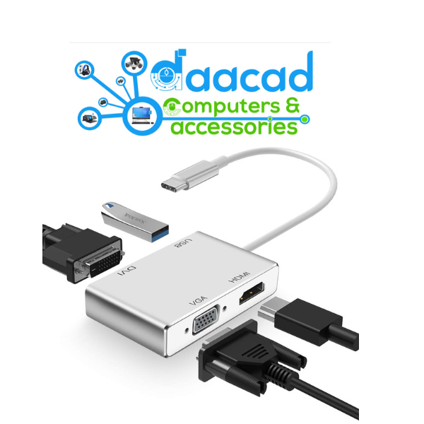 4 in 1 USB-C hub to 4K HDMI, VGA, DVI Video Adapter